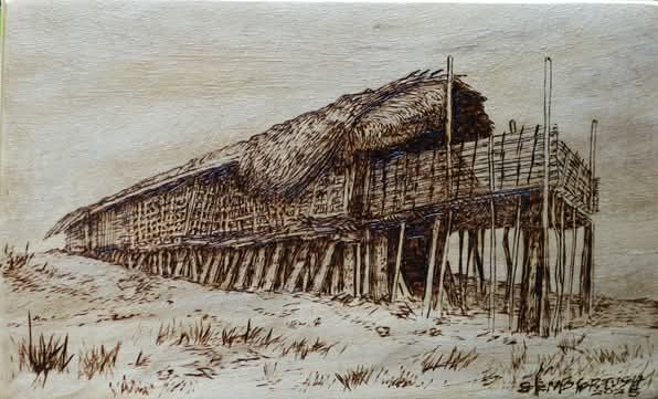 Tribal Wood Burning Art – Nokachik (Traditional Garo House), India