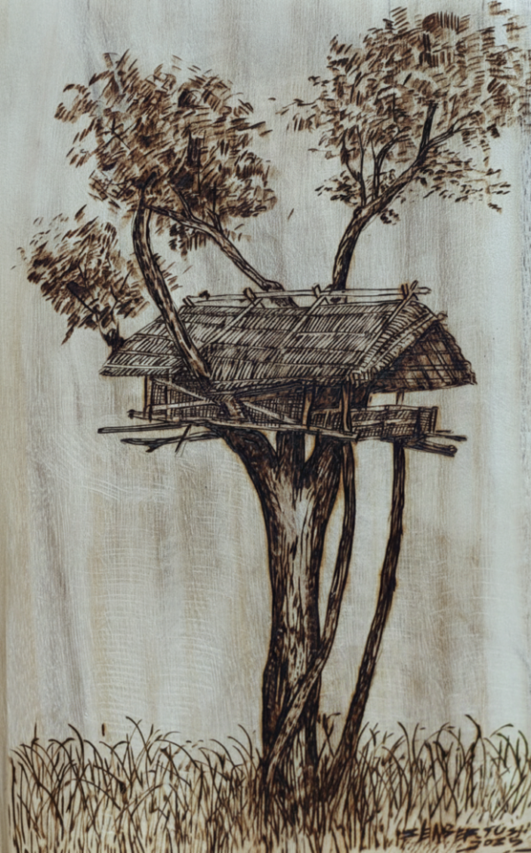 Wood Burned Wall Art – Bo·rang (Traditional Garo Tree House), India