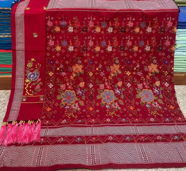WhatsApp Image 2026-02-27 at 3.05.22 PM Dakmanda – Cherry Red Allover Flower Bouquet Design | Handwoven Traditional Wraparound with Chuni