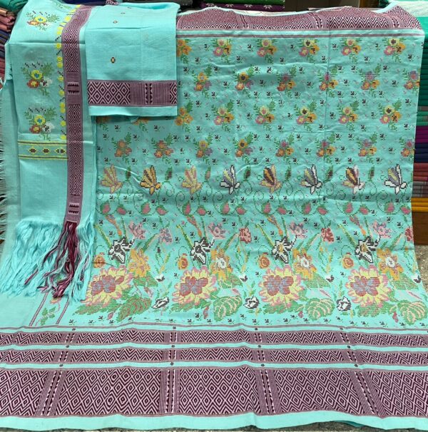 WhatsApp Image 2026-02-27 at 3.07.02 PM (1) Dakmanda – Aqua Allover Flower Bouquet Design | Handwoven Traditional Wraparound with Chuni