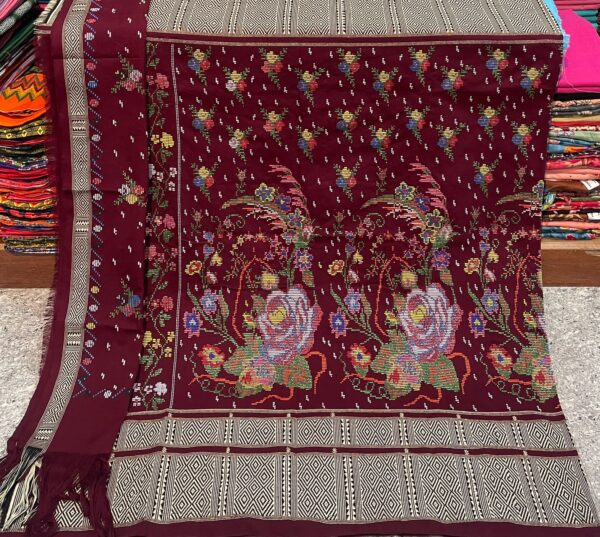 WhatsApp Image 2026-02-27 at 3.07.02 PM Dakmanda – Burgandy Allover Flower Bouquet Design | Handwoven Traditional Wraparound with Chuni