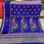 Dakmanda – Cobalt Blue2 Allover Flower Bouquet Design | Handwoven Traditional Wraparound with Chuni