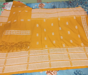 Loin Loom Traditional Reshmi Mustard Yellow Dakmanda with Chuni