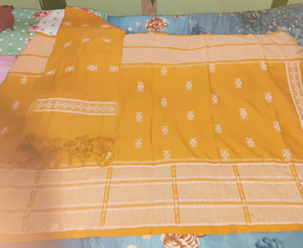 Loin Loom Traditional Reshmi Mustard Yellow Dakmanda with Chuni Loin Loom Traditional Reshmi Mustard Yellow Dakmanda with Chuni 3