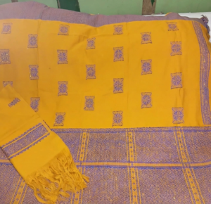 Reshmi Mustard Yellow Dakmanda | Loin Loom Traditional Wraparound with Chuni