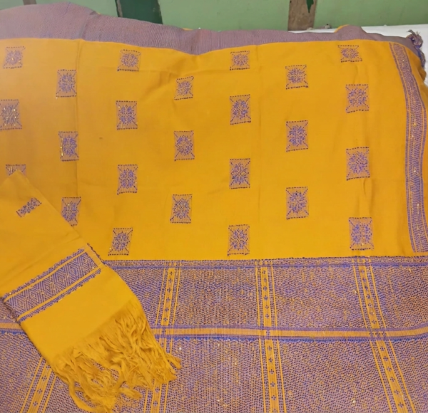 yell Reshmi Mustard Yellow Dakmanda | Loin Loom Traditional Wraparound with Chuni