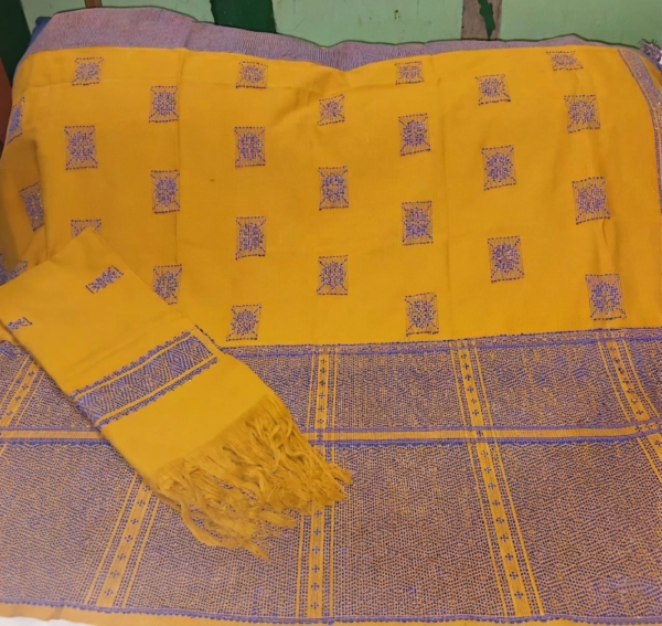 yell_2 Reshmi Mustard Yellow Dakmanda | Loin Loom Traditional Wraparound with Chuni 1